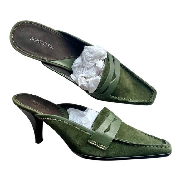 AEROSOLES Mules Kitten Heel Bow Detail Green - Picture 4 of 8